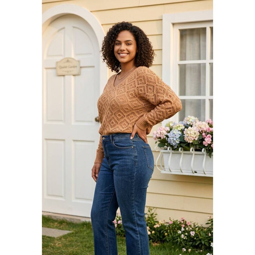 🇬🇪🔹️NWT HYFVE Taupe Vneck & Vback Oversized Lightweight Sweater XLarge